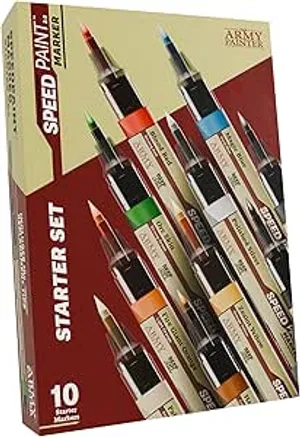 The Army Painter, Speedpaint Marker Starter Set, 10 x 6ml Speedpaint 2.0 Markers, 9 Contrast Colouring Pencils & 1 Metallic Acrylic Paint Pen, Includes 10 Replacement Tips for DnD & Warhammer