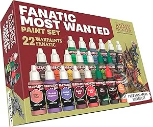 The Army Painter Warpaints Fanatic: Most Wanted Set, 22 x 18 ml Acrylic Model Making Colours Including Metallics, Effects, Wash & 1 Tabletop Figures - Miniature Colours for Wargames & Warhammer